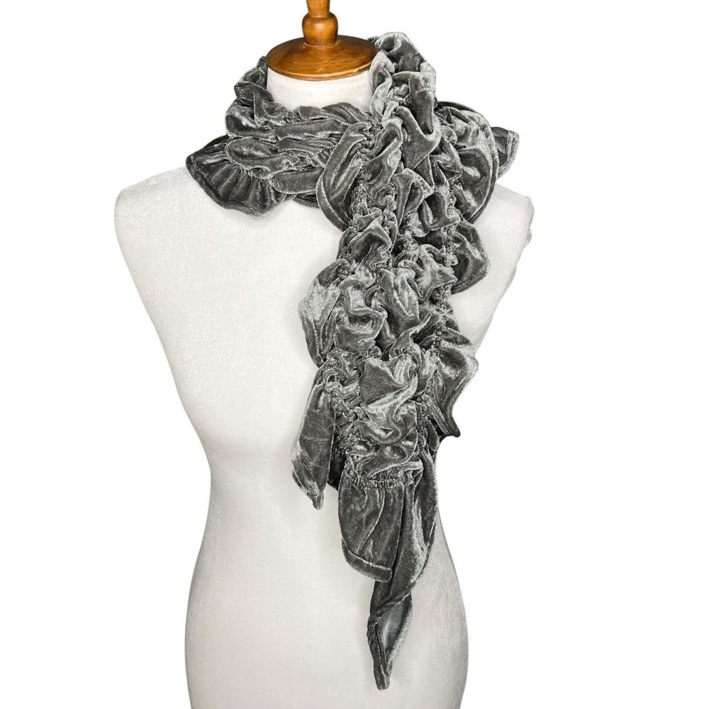 SAX Gray Crushed Velvet Ruched Scarf Whimsigoth Fairycore Dark Gothic Wrap NWT
